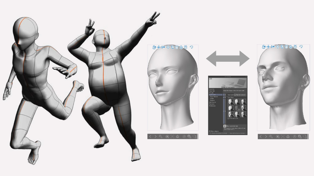 頭身・体型を自由に変形、3Dデッサン人形